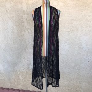 LuLaRoe Joy Black Lace Long Vest 0200